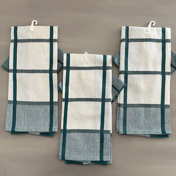 Kitchen Dishtowel Dishcloth Sets NWT Lot Of 3 Teal Green & White Cotton India - Picture 2 of 5